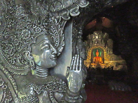 Near and far at Wat Sri Suphan in Chiang Mai, Thailand.