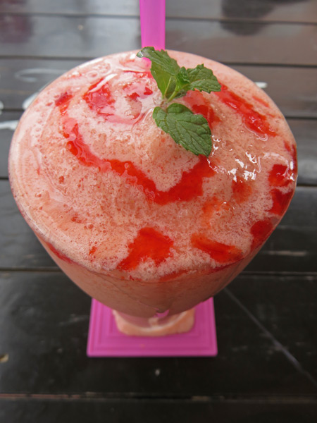 A strawberry yogurt shake in Chiang Mai, Thailand.