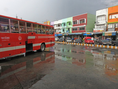 The bus station after a downpour in Phitsanulok, Thailand.