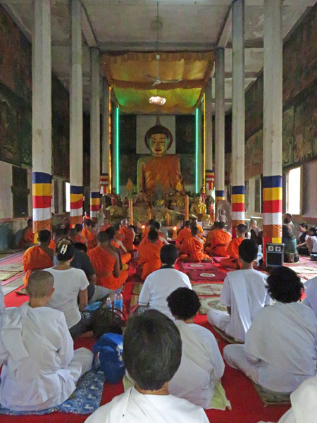 An afternoon Buddhist prayer service at Wat Preah An Kau Saa in Siem Reap, Cambodia.