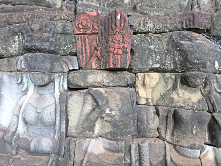 Beautiful carvings outside the maze at the Terrace of the Elephants, Angkor in Siem Reap, Cambodia.