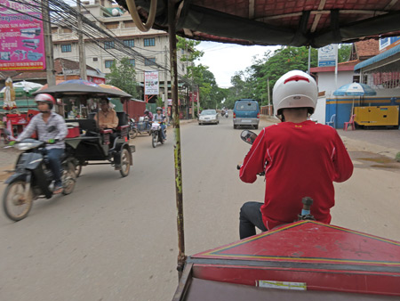 A tuk-tuk ride to the Attakan bus stop in Siem Reap, Cambodia.