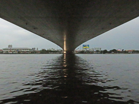 A bottom view of the Rama VIII bridge in Bangkok, Thailand.