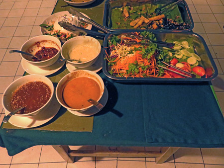 Saturday night buffet at May Kaidee's in Banglamphu, Bangkok, Thailand.