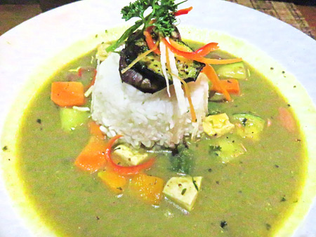 Welcome to Koki at Mumbul, where we serve you tiny portions for inflated prices. Green curry. Ubud, Bali, Indonesia.