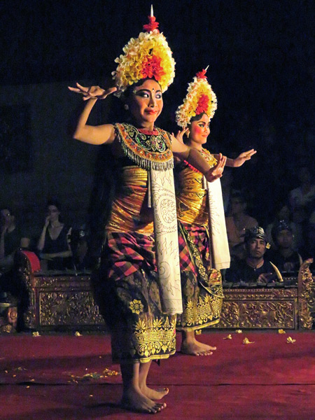 Sekehe Gong Panca Artha performs the Ballet of Bimanlu at Ubud Palace in Ubud, Bali, Indonesia.