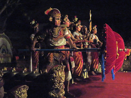 Sekehe Gong Panca Artha performs the Lencana Agung Ubud at Ubud Palace in Ubud, Bali, Indonesia.