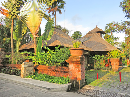 The swank Sanihita Garden hotel basks in the setting sunlight on Jalon Bisma in Ubud, Bali, Indonesia.