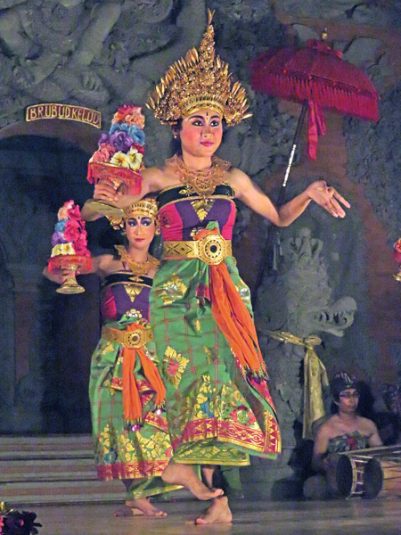 Sanggar Pondok Pekak performs the Sekar Jagat dance at Bale Banjar Ubud Kelod in Ubud, Bali, Indonesia.