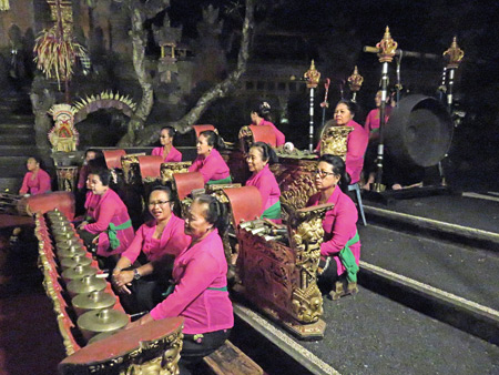 The Chandra Wati gamelan relaxes at the Water Palace in Ubud, Bali, Indonesia.