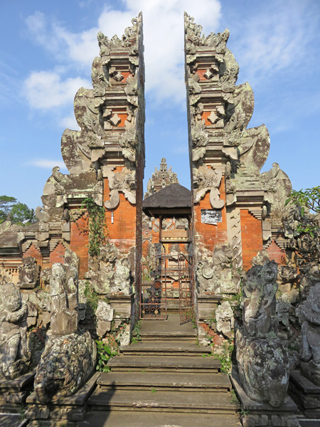 A Balinese Hindu temple split gate in Ubud, Bali, Indonesia.