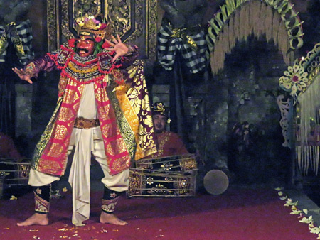 Bina Remaja perform the Topeng Keras dance at Ubud Palace in Ubud, Bali, Indonesia.