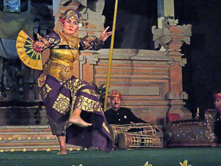 Semara Ratih performs the Taruna Jaya dance at Jaba Pura Desa Kutuh in Ubud, Bali, Indonesia.