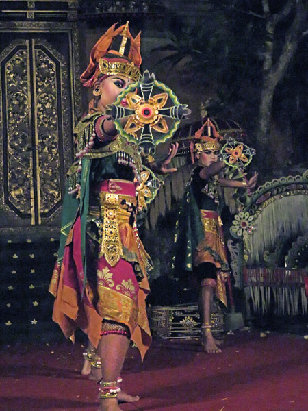 Sekaa Gong Jaya Swara Ubud perform the Kreasi Garuda Wisnu dance at Ubud Palace in Ubud, Bali, Indonesia.