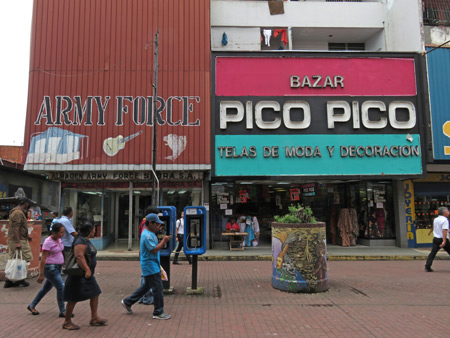 Store fronts on Central Avenue in Ancon, Panama City, Panama.