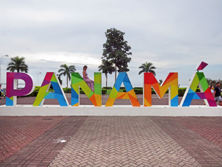 Panama supports this lady, literally. Downtown Panama City.