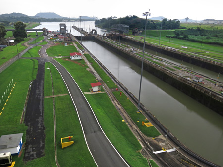 The Miraflores Locks of the Panama Canal just outside Panama City, Panama.