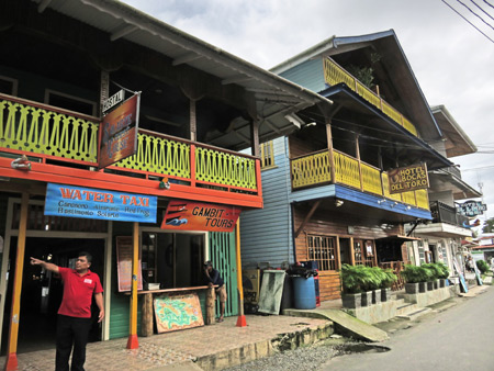 Caribbean-style clapboard houses with shopfronts in Bocas del Toro, Panama.