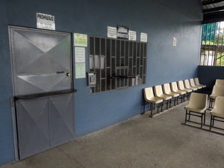 The prison-like bus terminal in Puerto Jimenez, Costa Rica.