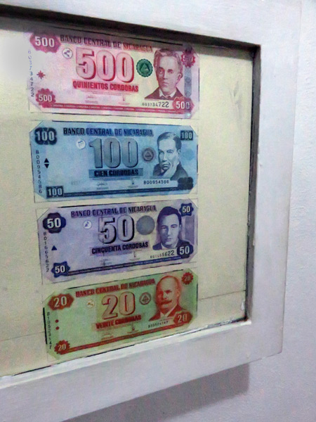 Paper currency on display at Museo el Ceibo on Isla de Ometepe, Nicaragua.
