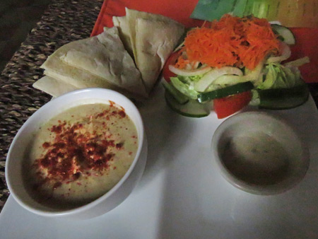 A hummus and pita bread lunch at the Hostal El Momento in Granada, Nicaragua.