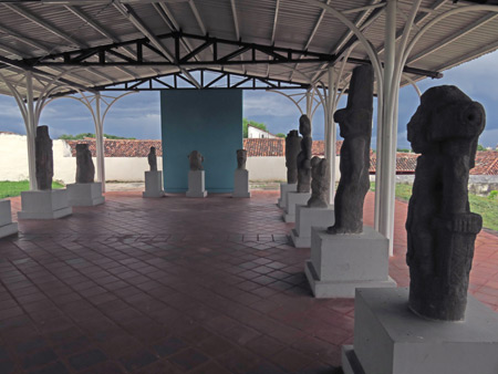 Black-basalt pre-Columbian statues at the Iglesia San Francisco in Granada, Nicaragua.