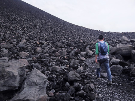 Luis leads the way on the rocky climb up Cerro Negro, Nicaragua.