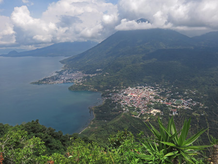 A view of San Juan from the lookout point on Indian's Nose at Lago de Atitlan, Guatemala.
