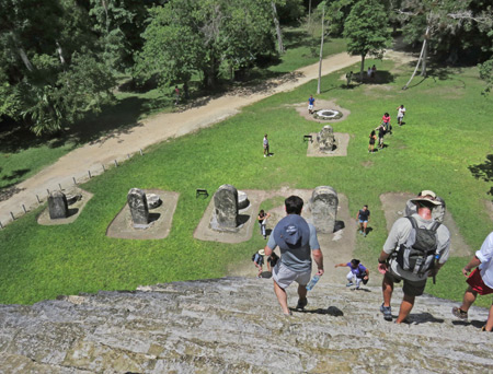 A view from the top of one of the twin pyramids of Complex Q at Tikal, Guatemala.