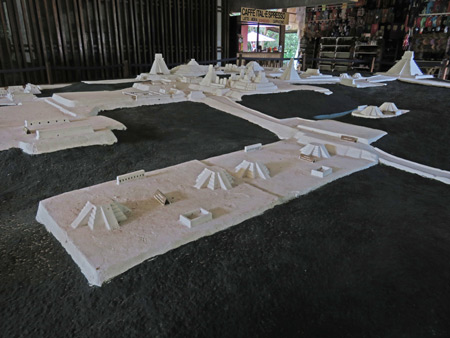 A scale model of the Tikal temple complex at the Visitors Center in Tikal, Guatemala.