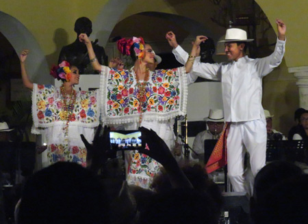 Mestizo dancers perform during Serenatas Yucatecas at Parque de Santa Lucía in Merida, Mexico.