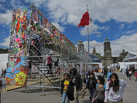 An elevated art walk on the Zocalo in Mexico City, Mexico.