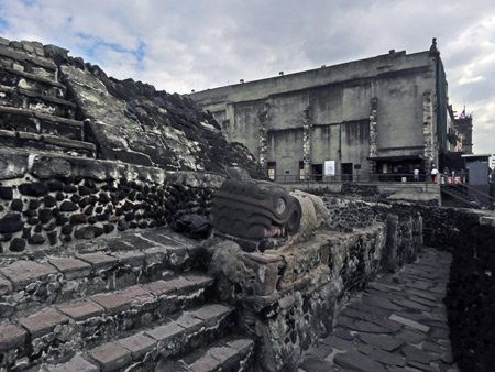 The base of a pyramid at the Museo Templo Mayor in Mexico City, Mexico.