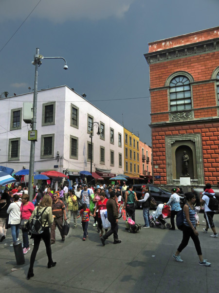 Crowds of shoppers near the Zocalo in Mexico City, Mexico.