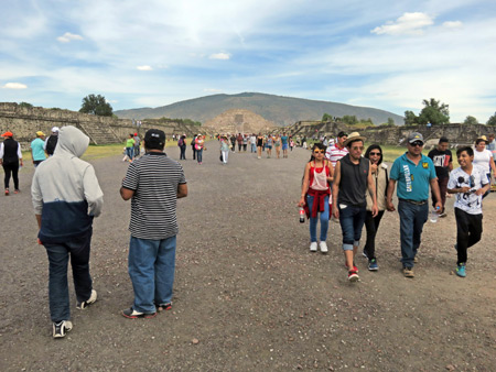 The Avenue of the Dead with the Pyramid of the Moon in the distance at Teotihuacán, Mexico.