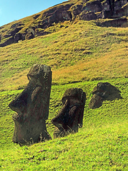 A pair of Moai at Rano Raruku, Rapa Nui, Chile.