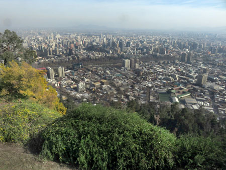 The view from near the top of Cerro San Cristobal in Santiago, Chile.