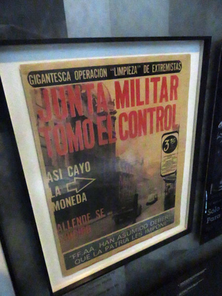 A magazine announcing the rise of Augusto Pinochet's 1973-1990 military dictatorship in Chile at the Museo de la Memoria y Los Derechos Humanas in Yungay, Santiago, Chile.