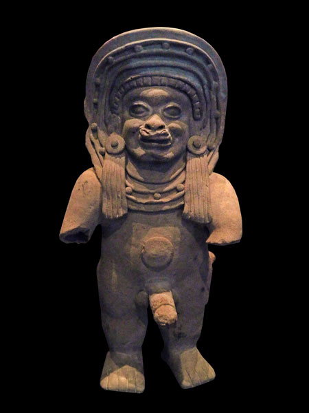A masculine figure made by the La Tolita people (circa 500 AD) at the Museo Chileno de Arte Precolombino in Santiago, Chile.
