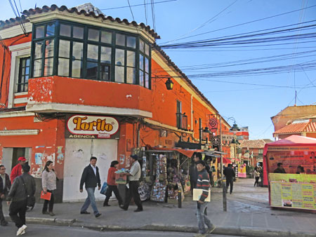A busy street corner in Potosi, Bolivia.