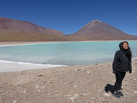 Ting Ting enjoys visiting Laguna Verde in the Reserva Nacional de Fauna Andina Eduardo Avaroa, Bolivia.