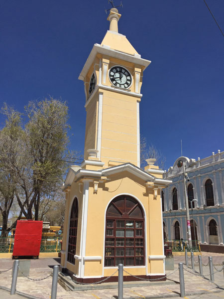 The clocktower in Uyuni, Bolivia.
