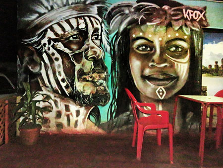 A mural at a cafe in Hanga Roa, Rapa Nui, Chile.