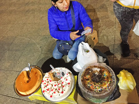 A homemade cake vendor near the Plaza de Armas in Santiago, Chile.