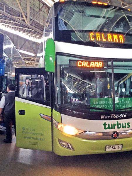 A Turbus bound for Calama at the San Borja bus terminal in Santiago, Chile.