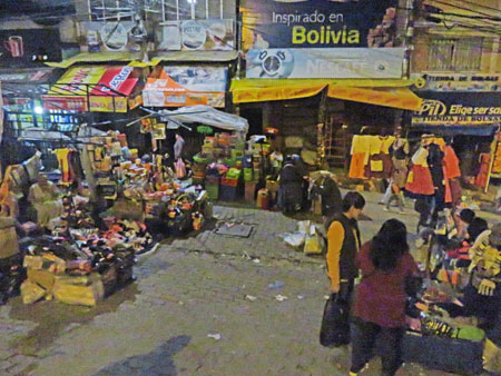 A night market in La Paz, Bolivia.
