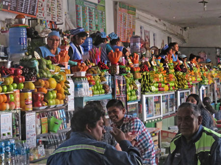 Fruit juice vendors at the Mercado Central in Sucre, Bolivia.