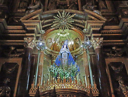 The Virgin Mary inside the Basilica de San Francisco in Lima, Peru.