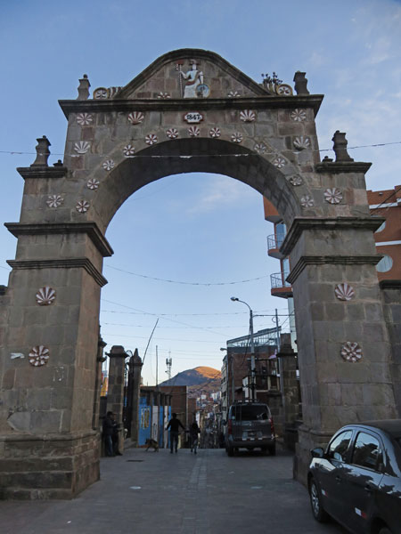 A view through the Arco Deustua in Puno, Peru.