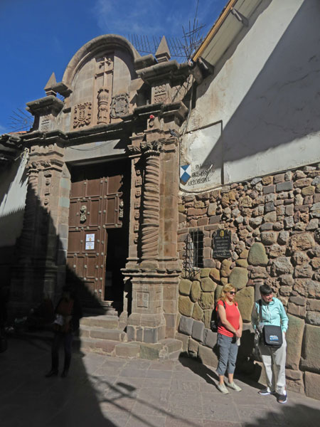 The ornate entrance to the Palacio Arzobispal in Cuzco, Peru.